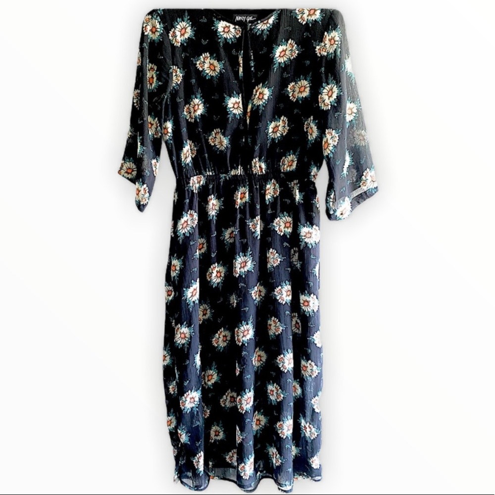 NASTY GAL tumblr era rare black floral daisy sheer lined dress sz small like new